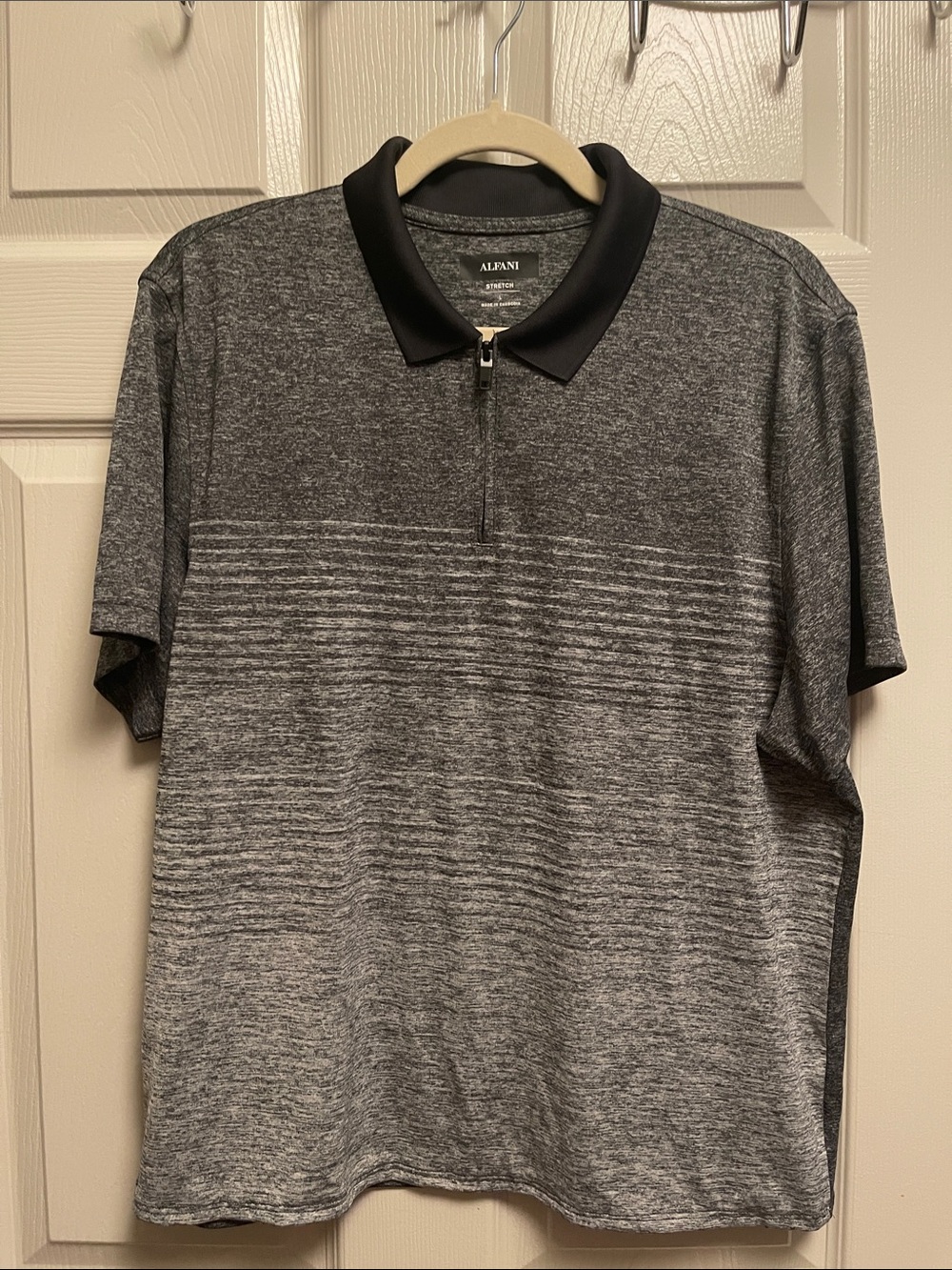 Alfani Men's Heather Gray Short-Sleeve Zip Polo with Black Collar